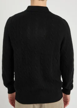 Cable-knit wool and cashmere-blend polo jumper