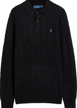 Cable-knit wool and cashmere-blend polo jumper