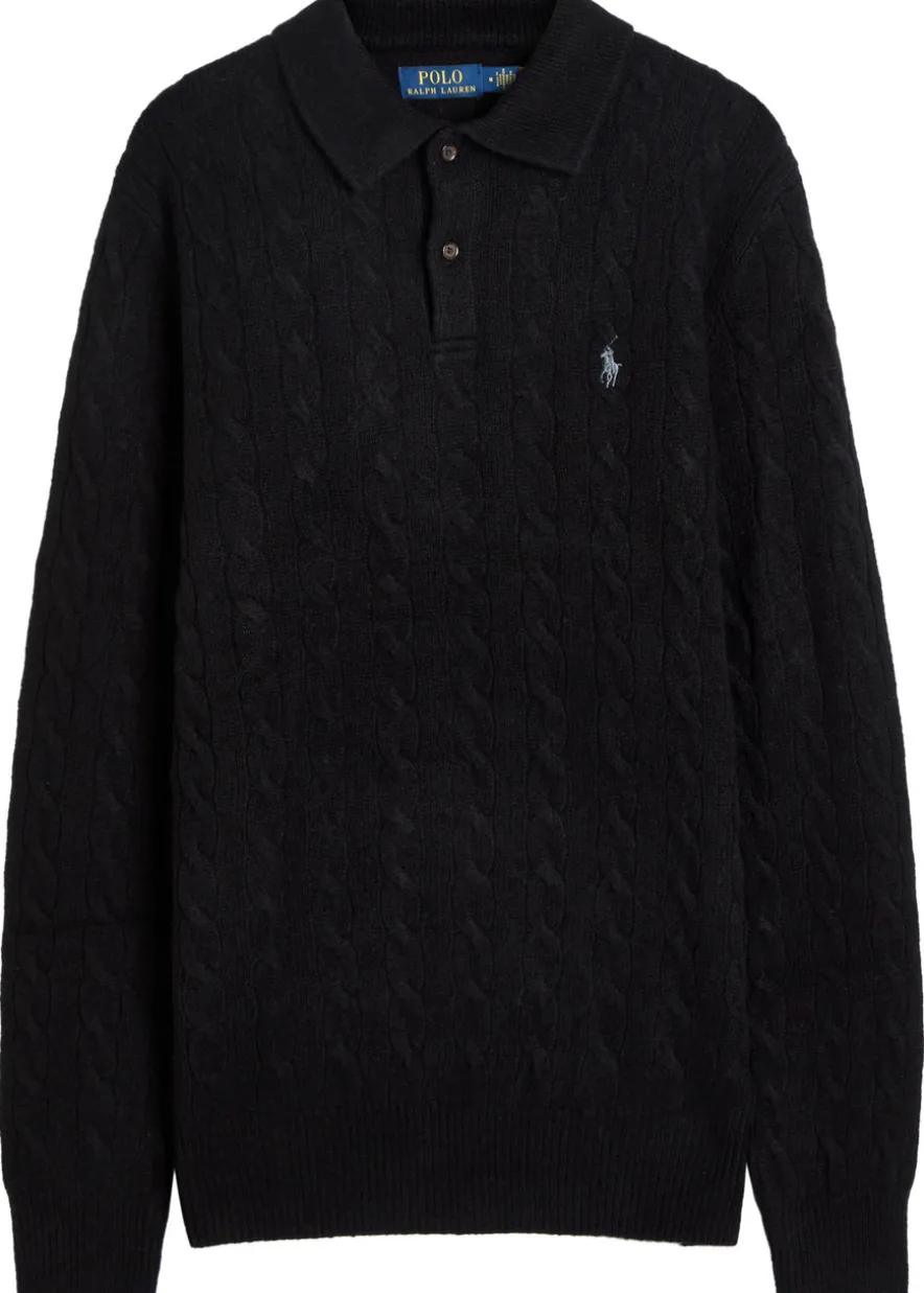 Cable-knit wool and cashmere-blend polo jumper