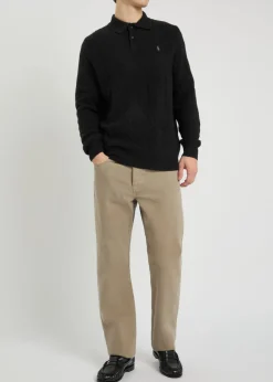 Cable-knit wool and cashmere-blend polo jumper