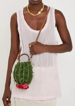 Cactus raffia and leather cross-body bag