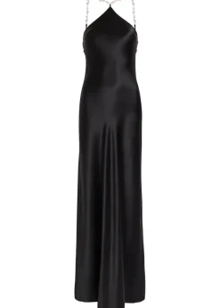 Cadence faux pearl-embellished satin maxi dress