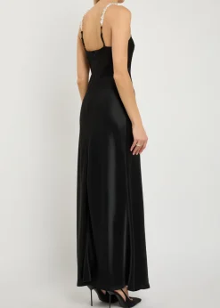Cadence faux pearl-embellished satin maxi dress