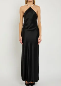 Cadence faux pearl-embellished satin maxi dress