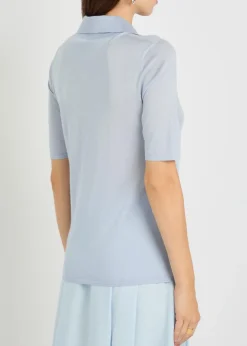 Caius open collar cashmere and silk-blend polo top