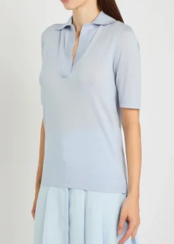 Caius open collar cashmere and silk-blend polo top