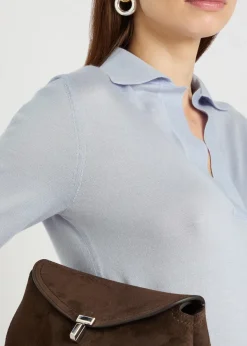 Caius open collar cashmere and silk-blend polo top