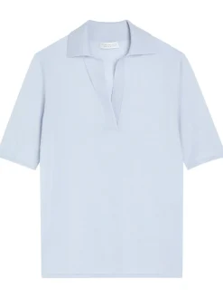 Caius open collar cashmere and silk-blend polo top