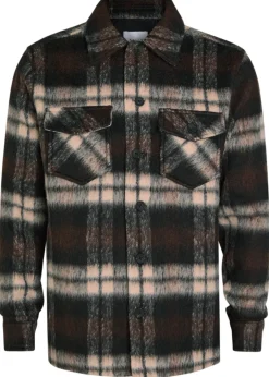 Caldera plaid brushed wool-blend overshirt