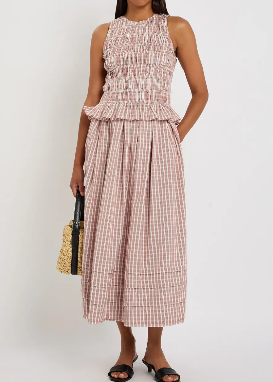Cales checked cotton midi skirt