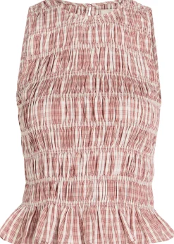 Cales checked shirred cotton-poplin top