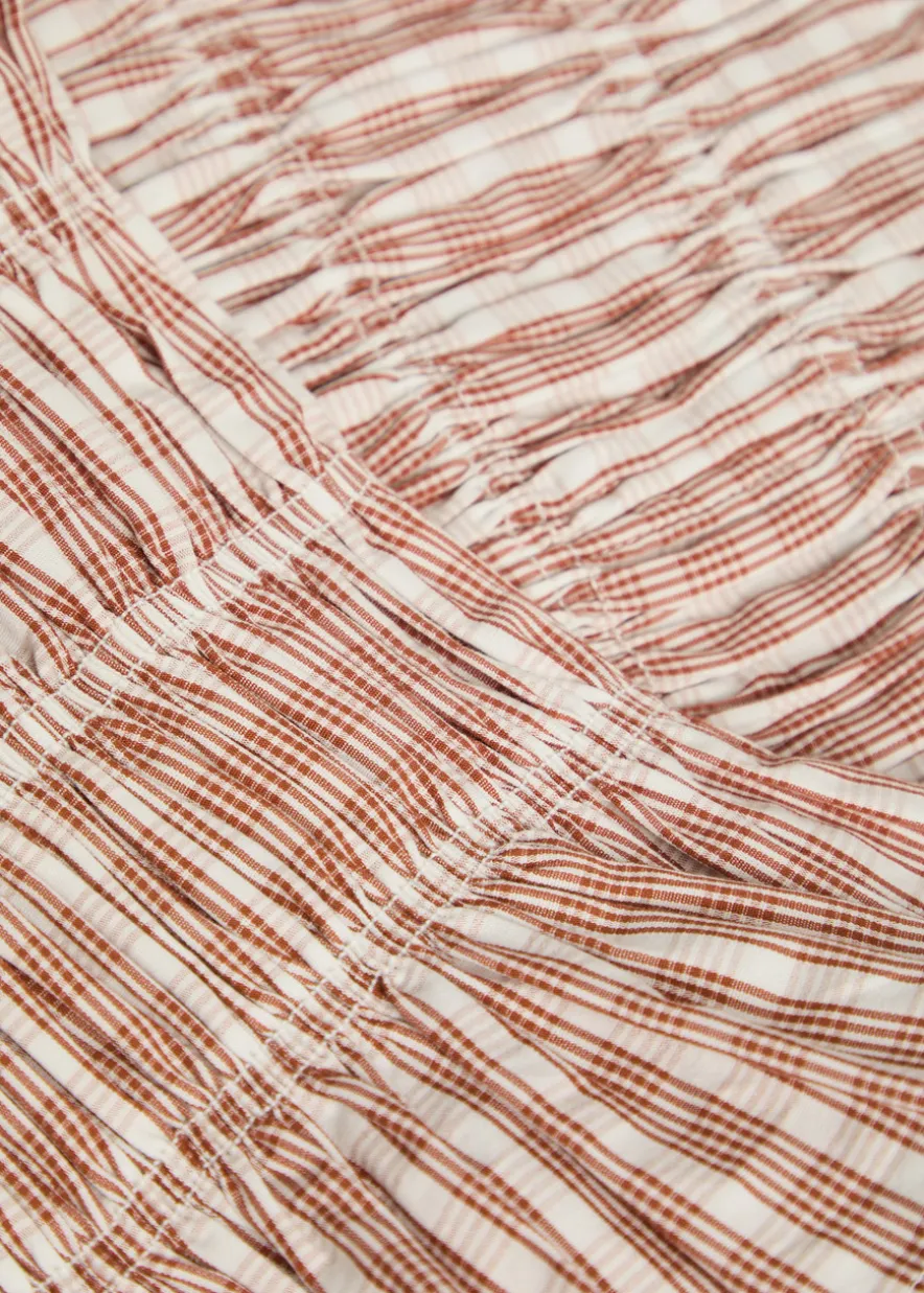 Cales checked shirred cotton-poplin top