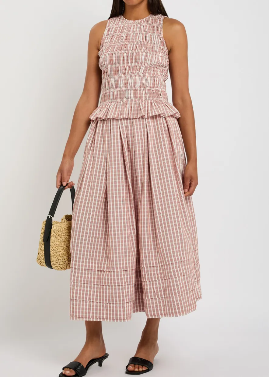 Cales checked shirred cotton-poplin top