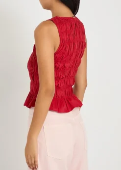 Cales shirred cotton-poplin top