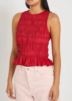 Cales shirred cotton-poplin top
