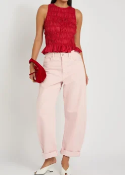 Cales shirred cotton-poplin top