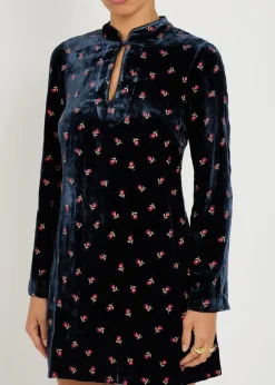 Calla floral-embroidered velvet mini dress
