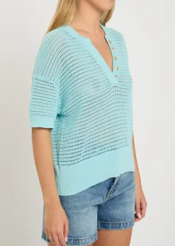 Callie open-knit cotton polo top