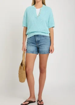 Callie open-knit cotton polo top