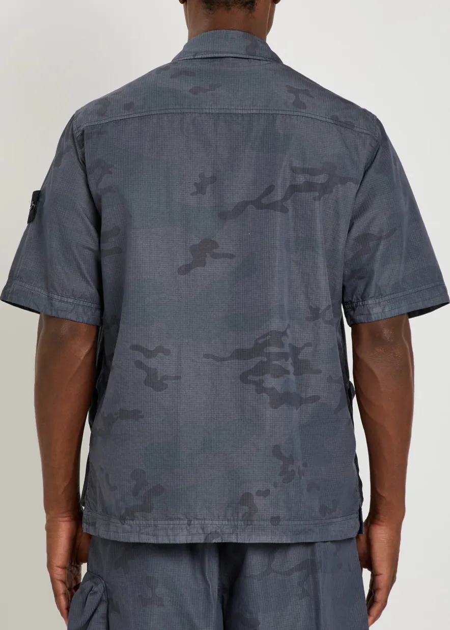 Camo-print cotton-blend shirt