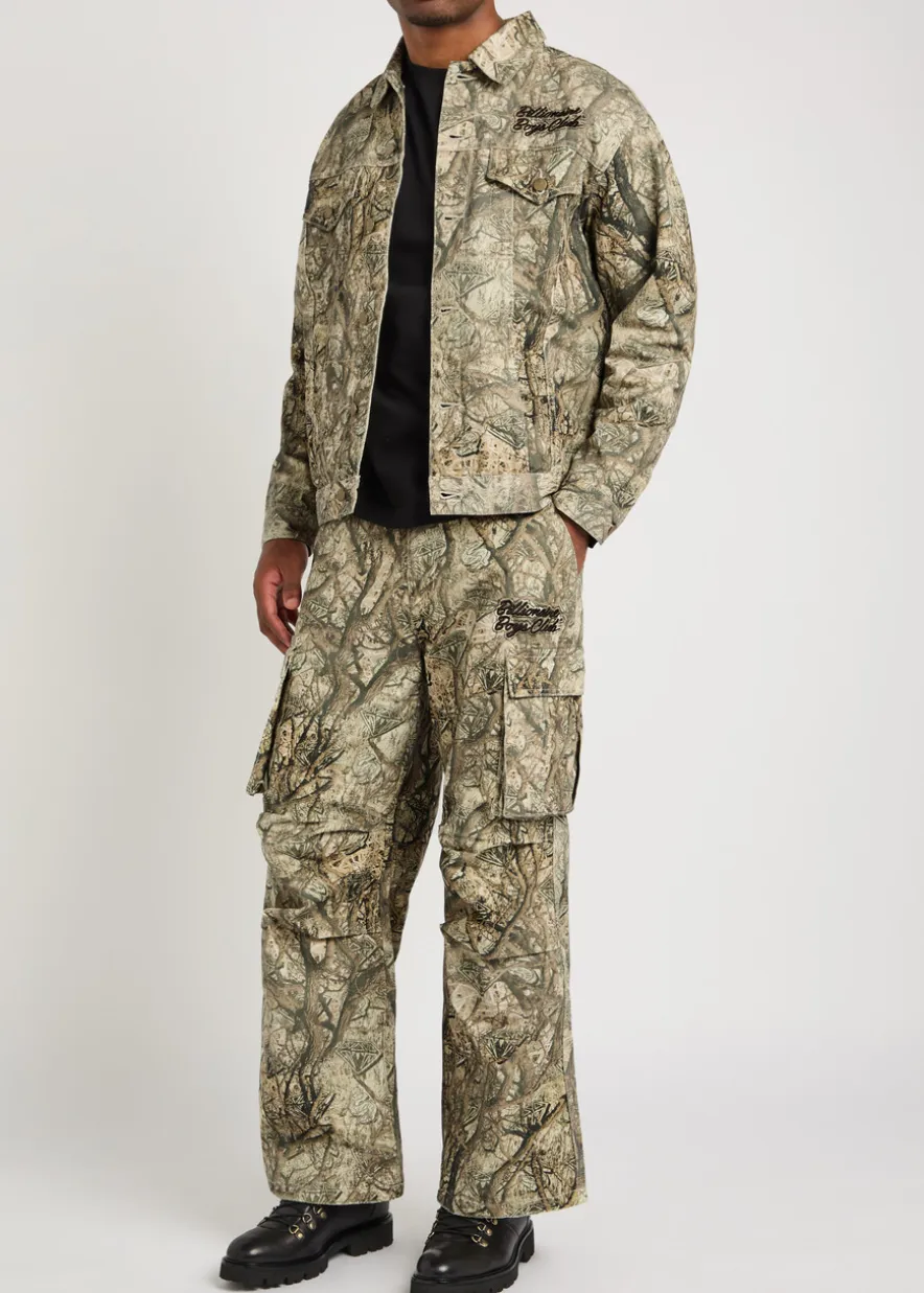 Camouflage wide-leg cotton cargo trousers