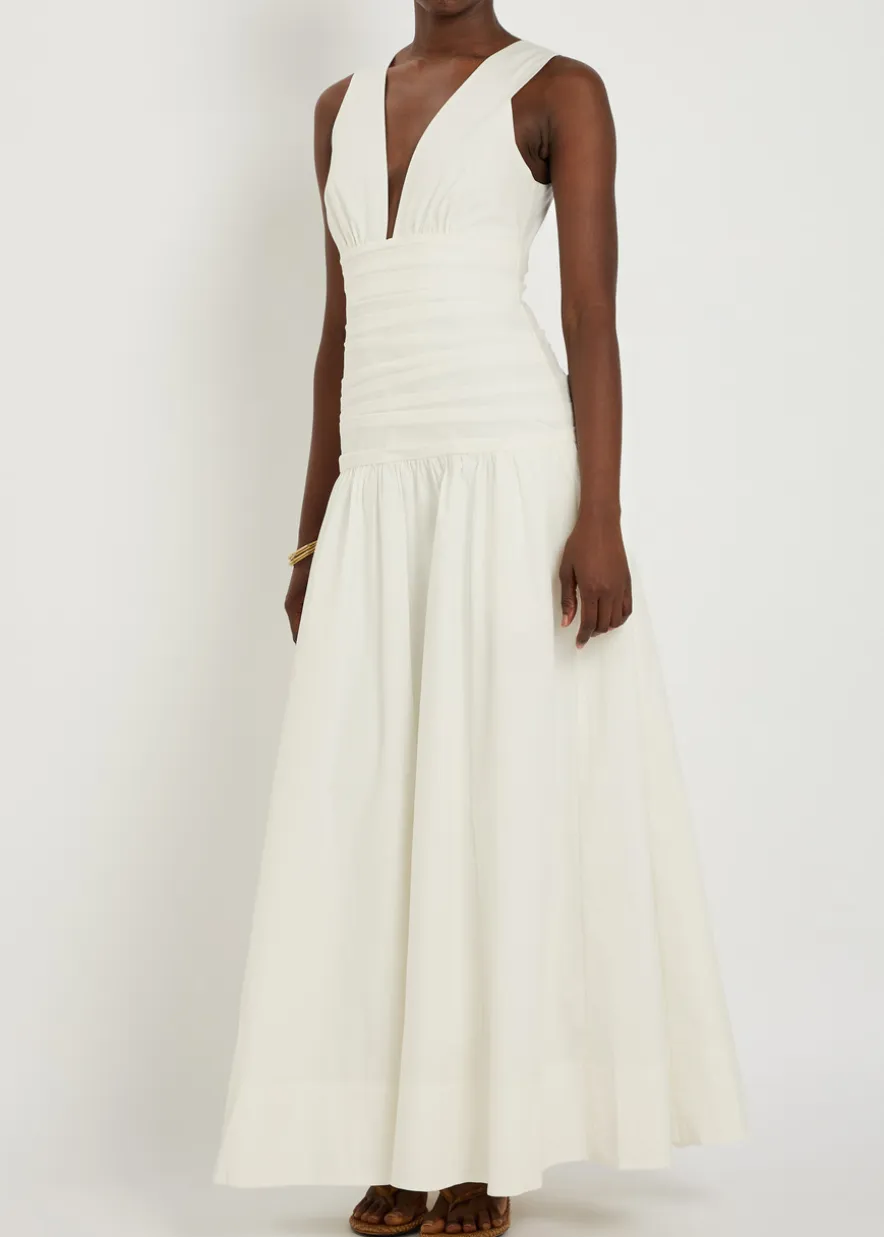 Campbell gathered cotton-blend maxi dress