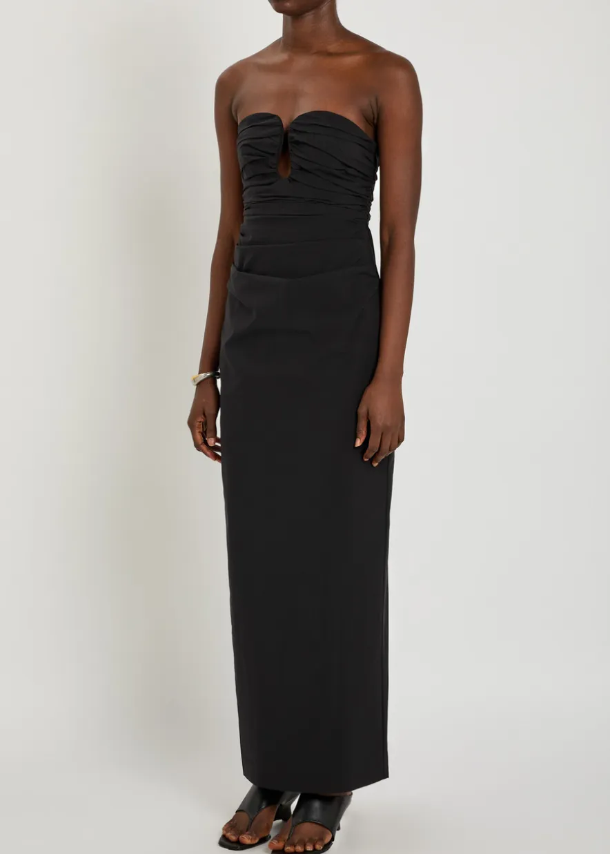 Campbell strapless ruched cotton-blend maxi dress