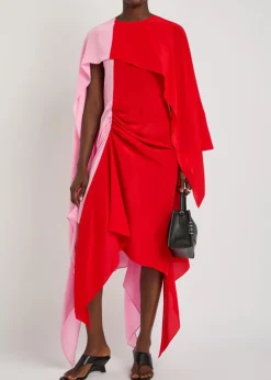 Cape draped silk-chiffon midi dress