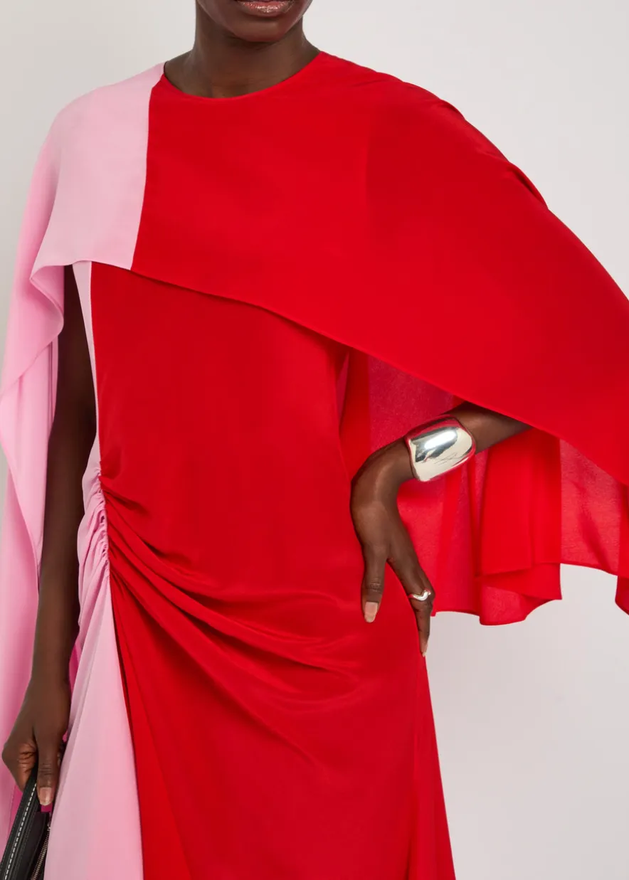 Cape draped silk-chiffon midi dress