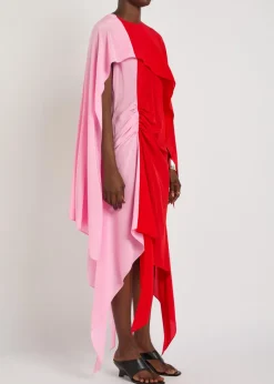 Cape draped silk-chiffon midi dress