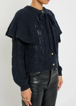 Cape-effect cable-knit wool-blend cardigan