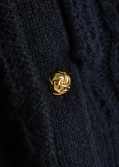 Cape-effect cable-knit wool-blend cardigan