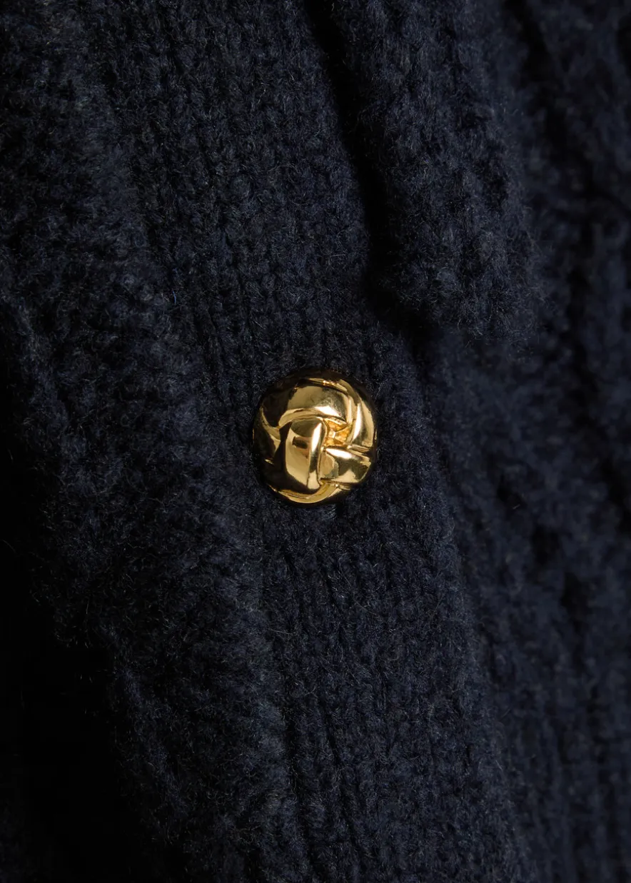 Cape-effect cable-knit wool-blend cardigan