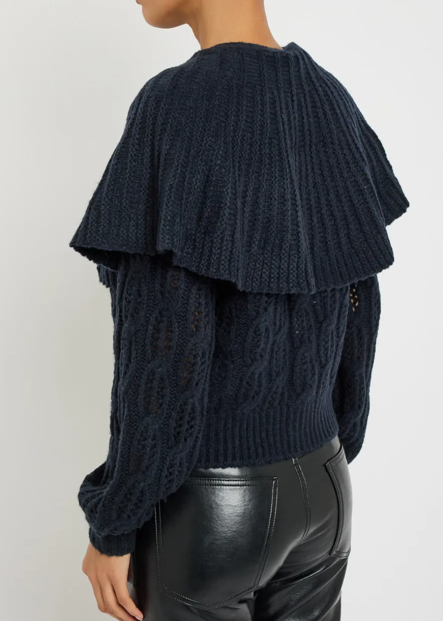 Cape-effect cable-knit wool-blend cardigan