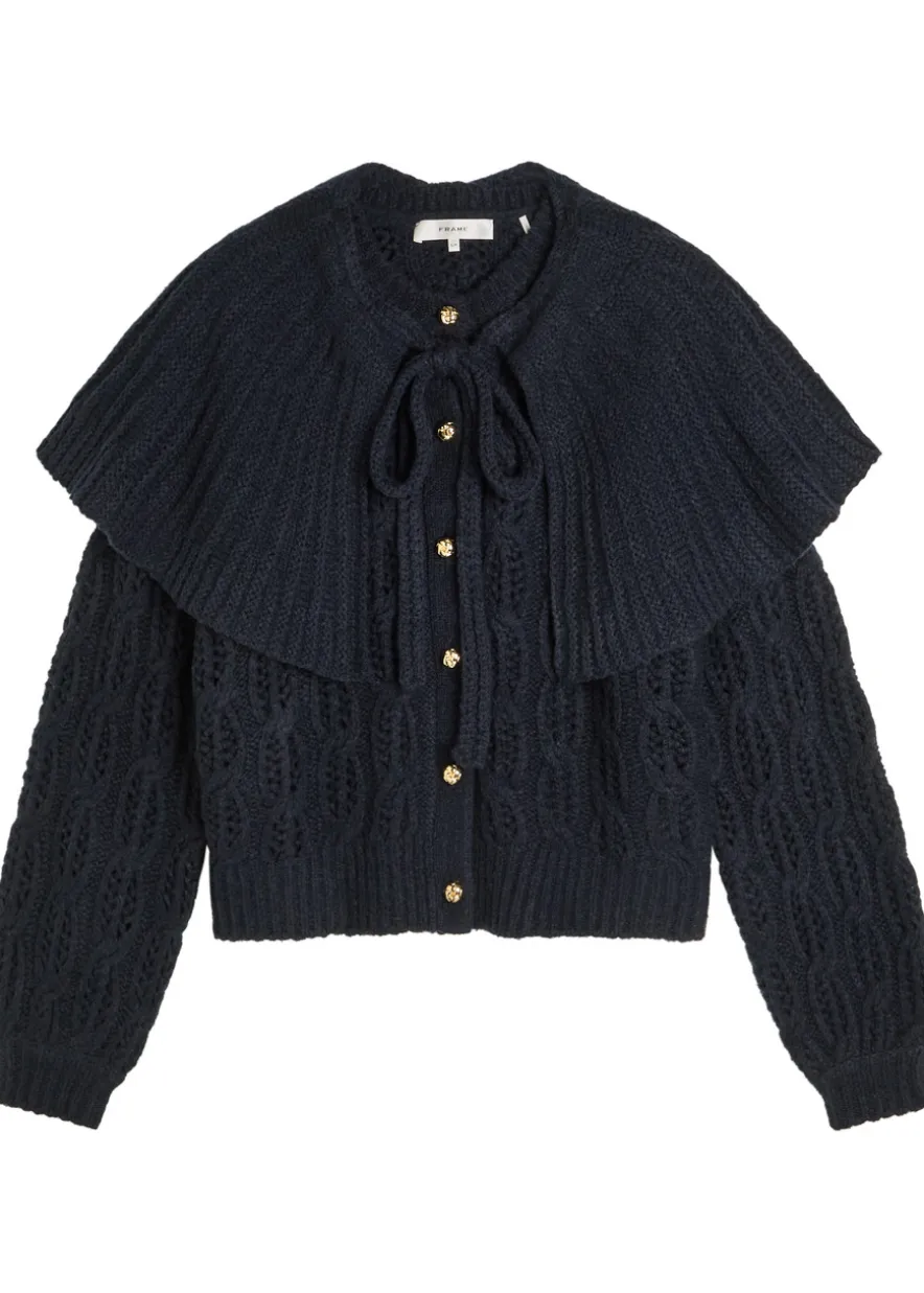 Cape-effect cable-knit wool-blend cardigan