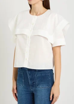 Cape-effect cotton blouse