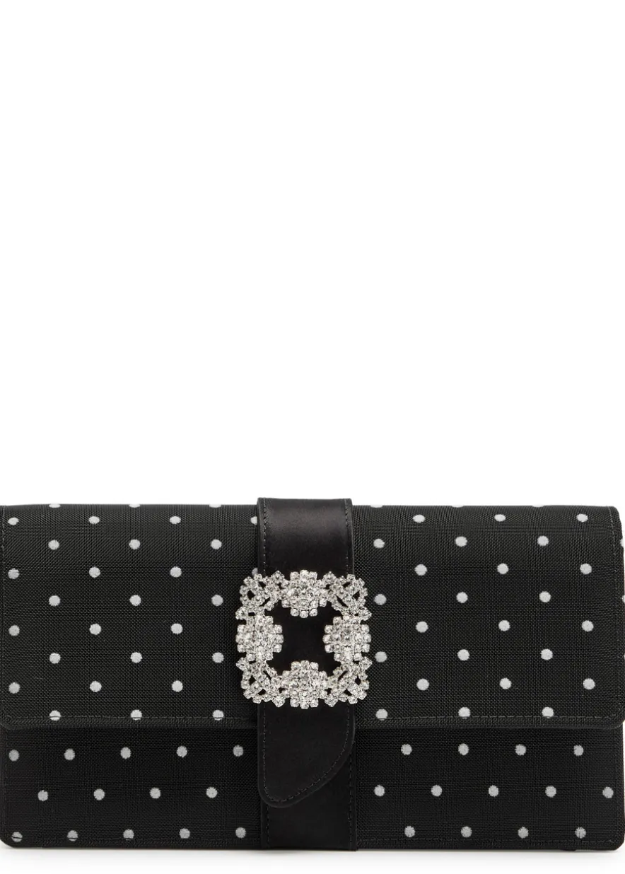 Capri polka dot satin and mesh clutch