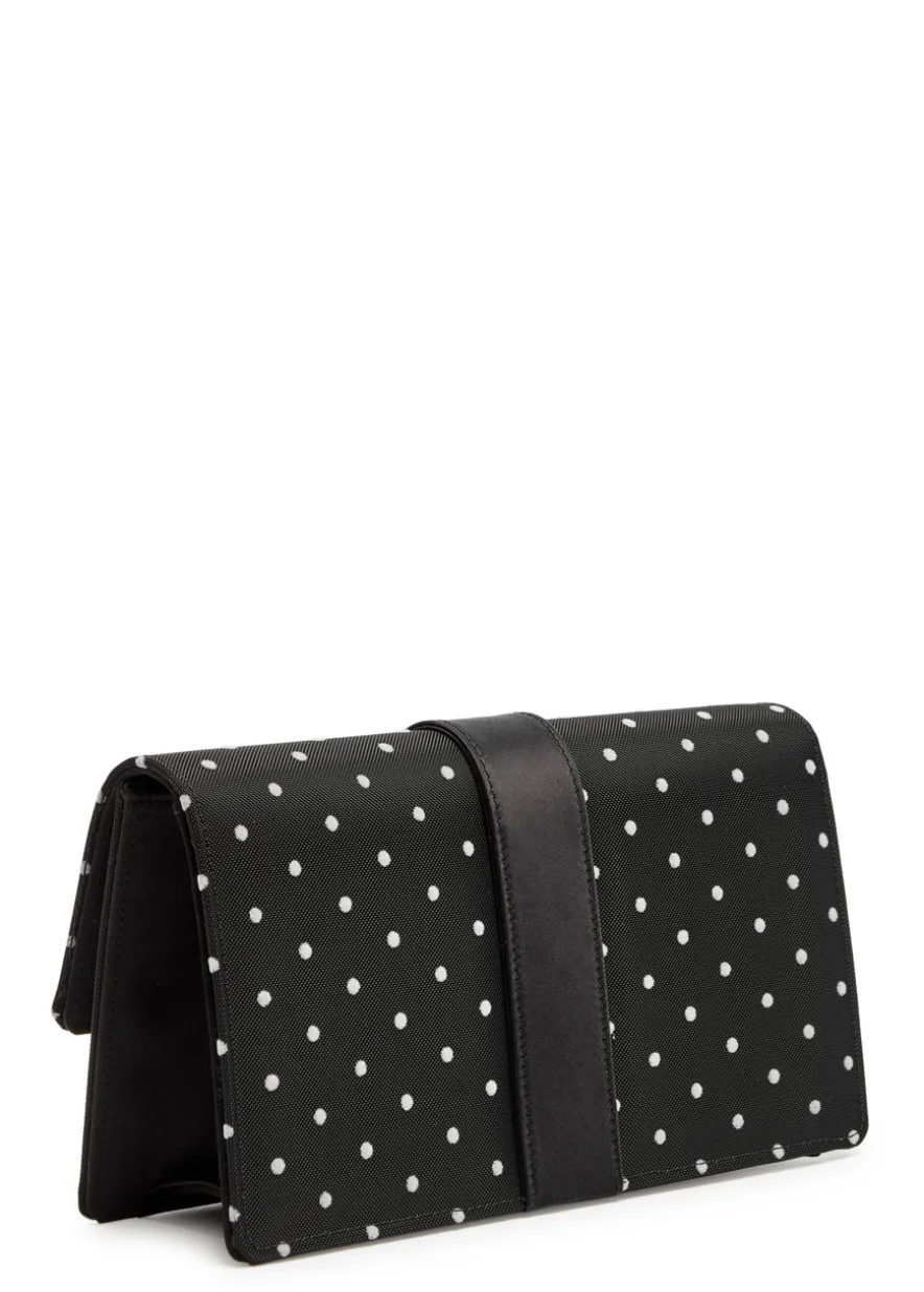 Capri polka dot satin and mesh clutch