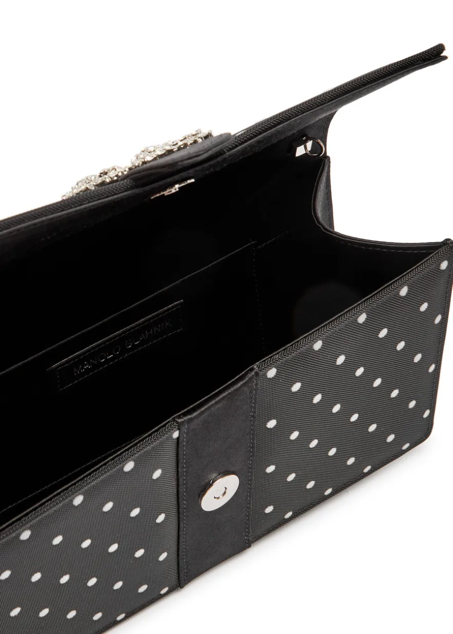 Capri polka dot satin and mesh clutch