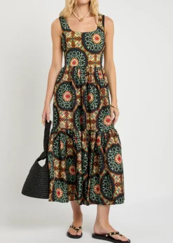 Capri printed satin-twill midi dress