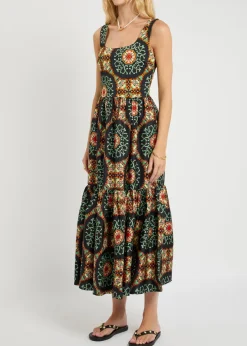 Capri printed satin-twill midi dress