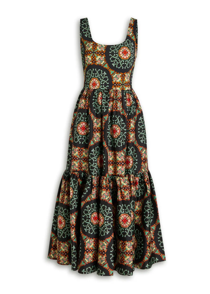 Capri printed satin-twill midi dress