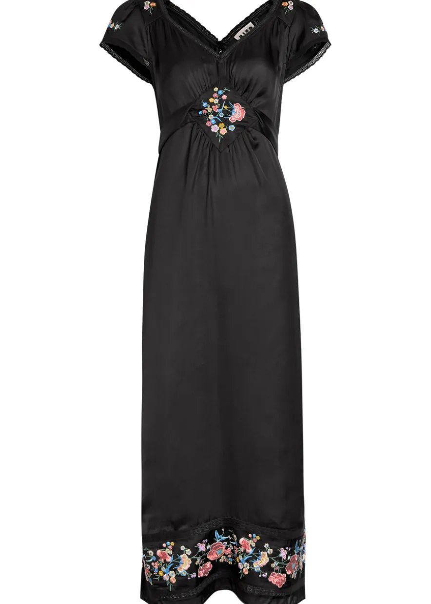 Carey embroidered satin midi dress