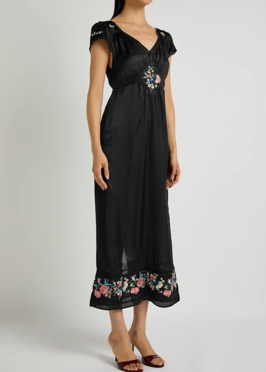 Carey embroidered satin midi dress