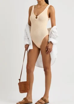 Celine cut-out seersucker swimsuit
