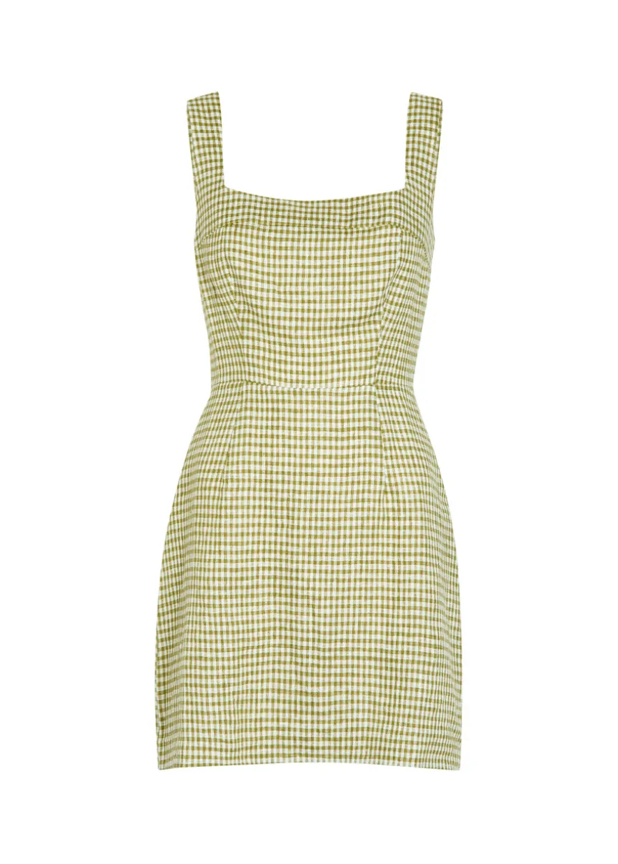 Celosia gingham-jacquard linen mini dress