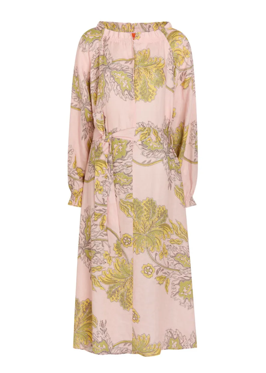 Cerere printed belted linen midi shirt dress