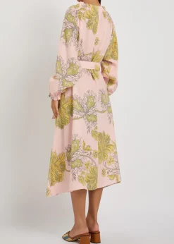 Cerere printed belted linen midi shirt dress