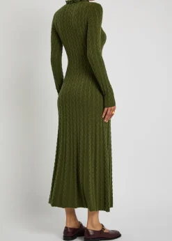 Chain-embellished cable-knit midi dress