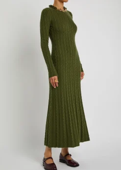Chain-embellished cable-knit midi dress